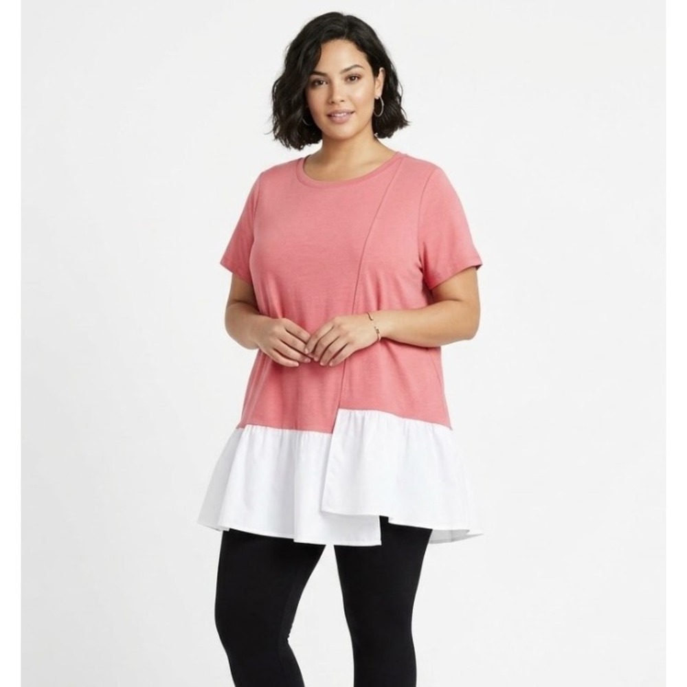 New Lane Bryant Mixed Media Top size 22/24 Ruffle Hem Short Sleeve Tunic